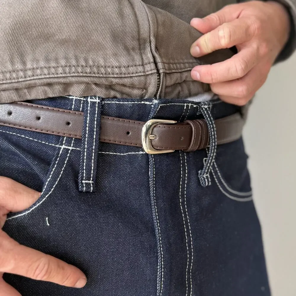 Brown Silver Boho Belt Unisex Adjustable Fit 26–34
